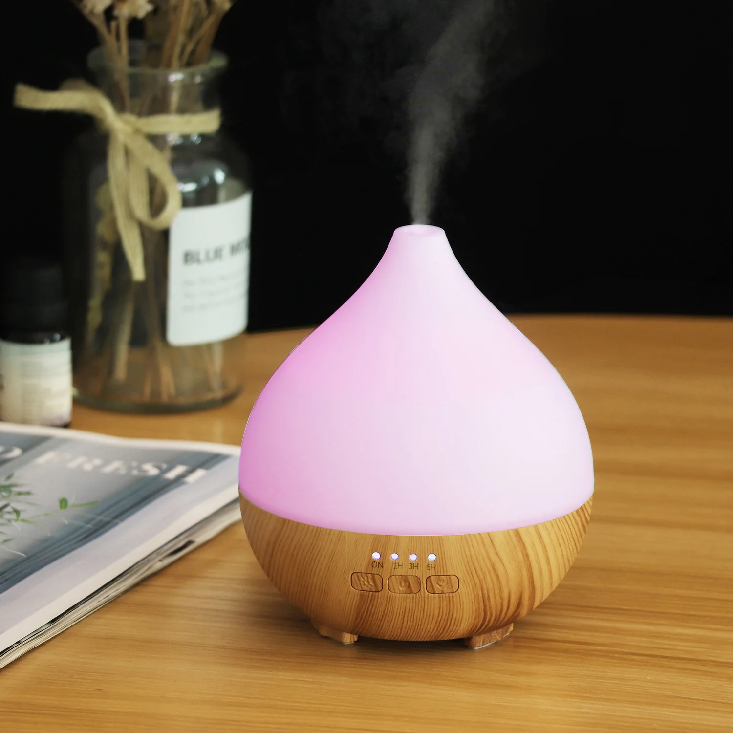 Wood Grain Aroma Diffuser Ultrasonic Air Humidifier 7 Color LED Night Light Mini Desktop Essential Oil Diffuser for Home Office