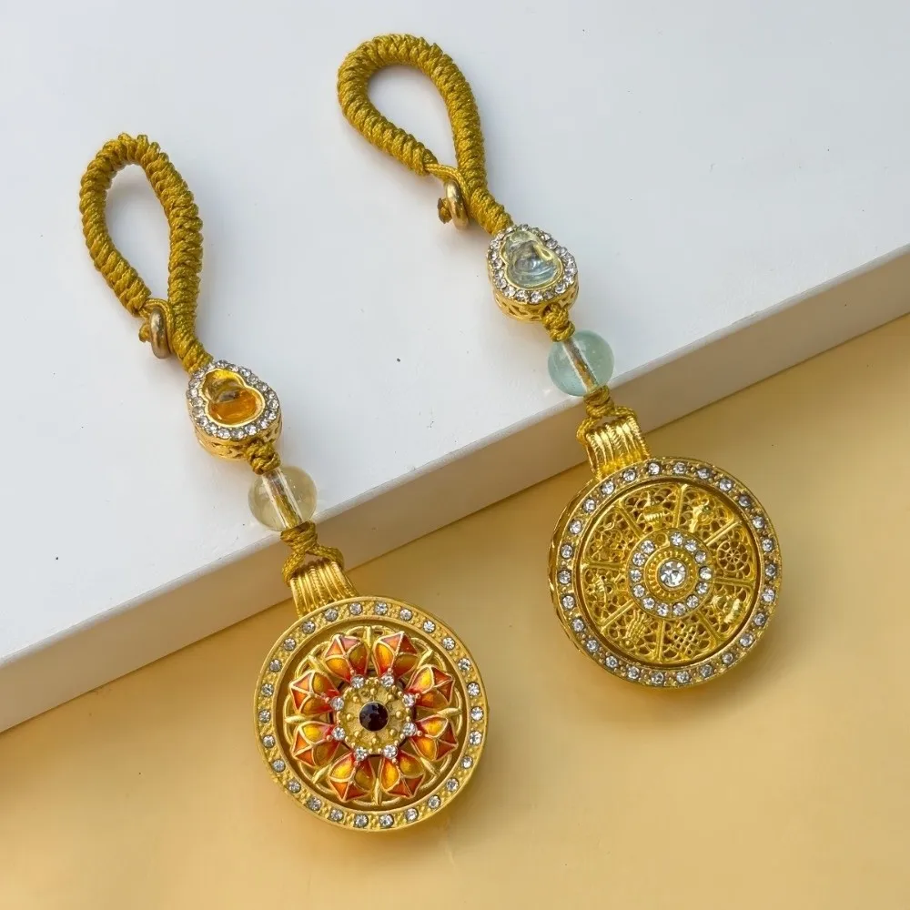 Retro Sand Gold Sunflower Keychain Metal Lucky New Year Pendant Ancient Style Bag Pendant Zodiac Key Ring Gift