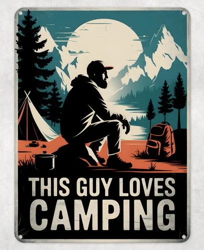 This Guy Loves Camping Metal Poster Wall Tin Sign Man Cave Shed Home Plaque --Tin Sign