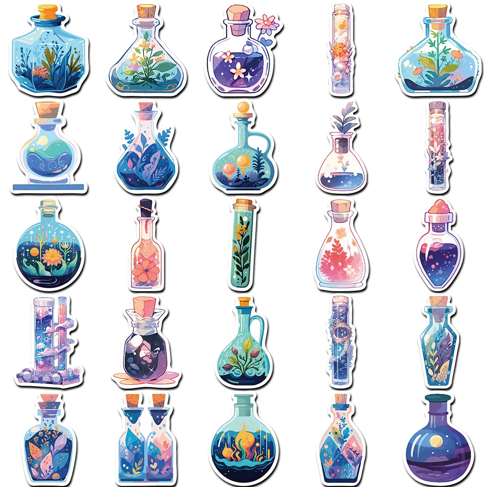 10/30/50pcs Cartoon Magic Potion Bottle Graffiti Stickers Decals Laptop Suitcase Phone Notebook Guitar Decoration Sticker Toys