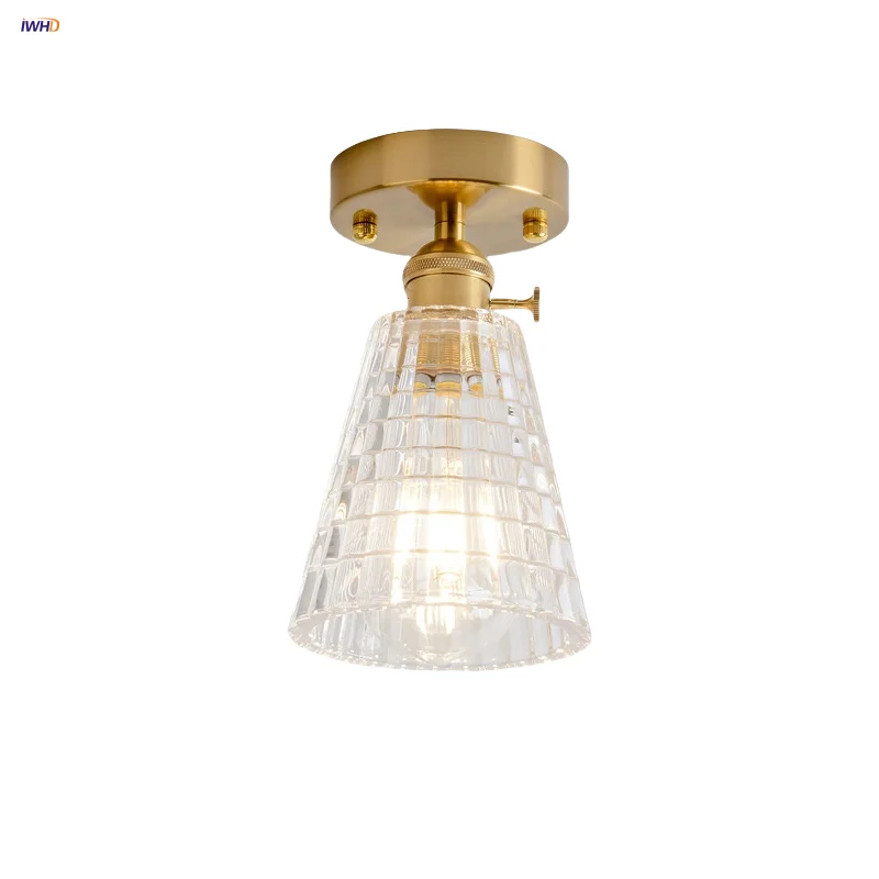 

IWHD Japan Style LED Ceiling Lamp Copper Knob Switch Bedroom Kitchen Light Clear Glass Modern Home Decor Ceiling Lights Lamparas