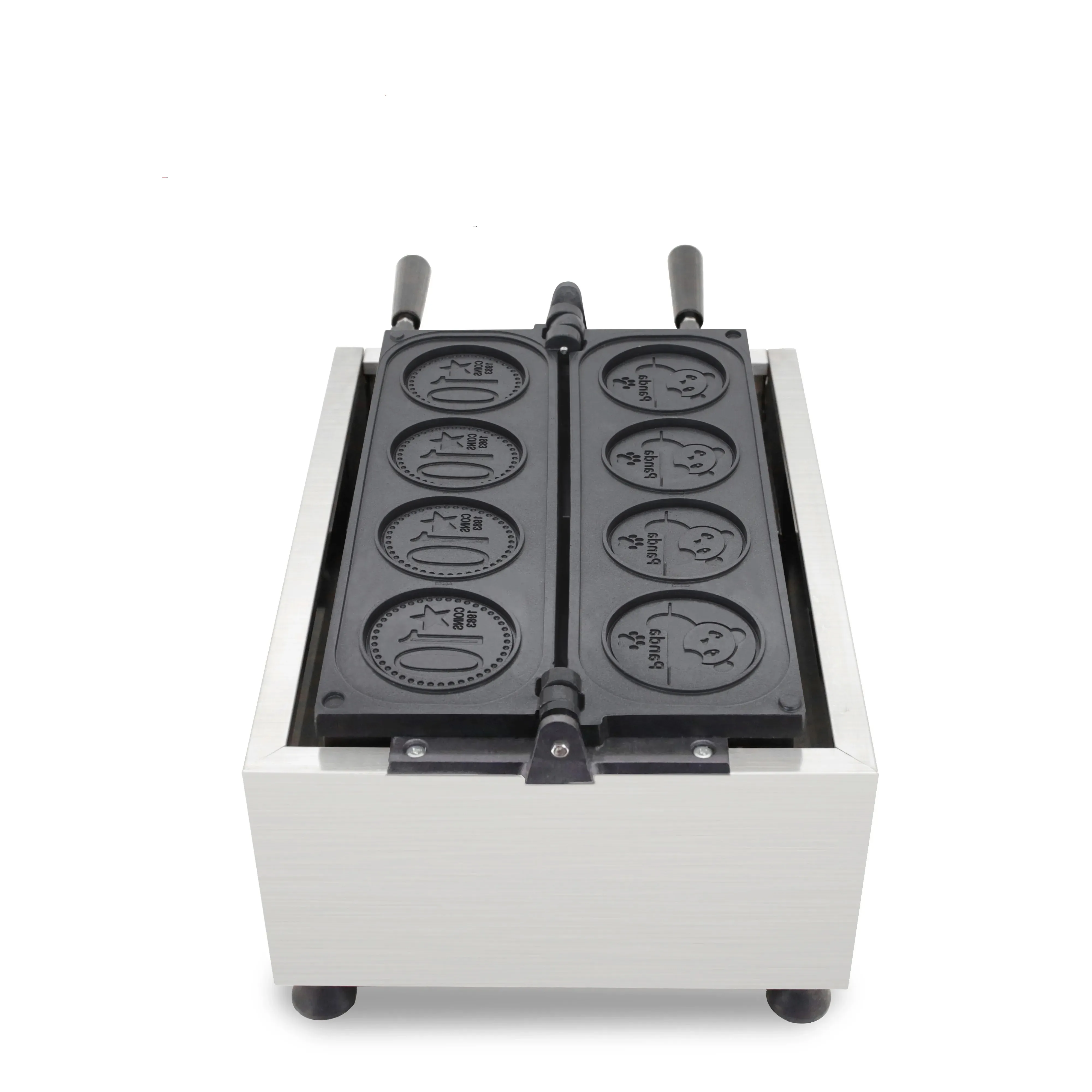 110v 220v comercial elétrico de aço inoxidável queijo moeda ouro e panda dos desenhos animados máquina waffle biscoito lanche equipamentos