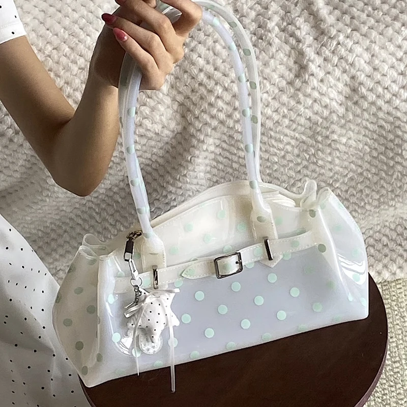 Trendy Elegant Polka Dot Jelly Shoulder Bag Summer PVC Waterproof Transparent Handbag Women High-end Commuter Underarm Bags