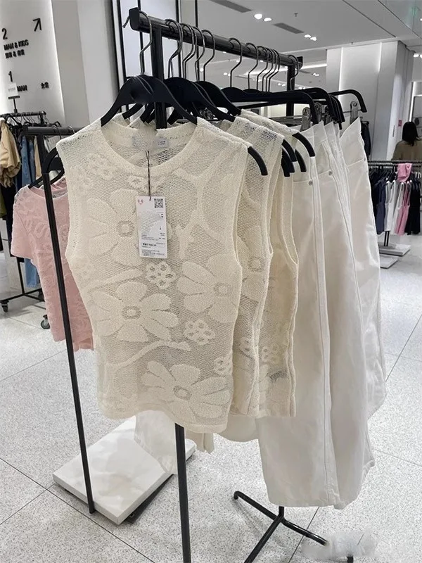 

Sweet Floral Print Knitwear round Ne Svel Women's New Arrival Spring Summer Polyester Fiber Slim Fit ort Length