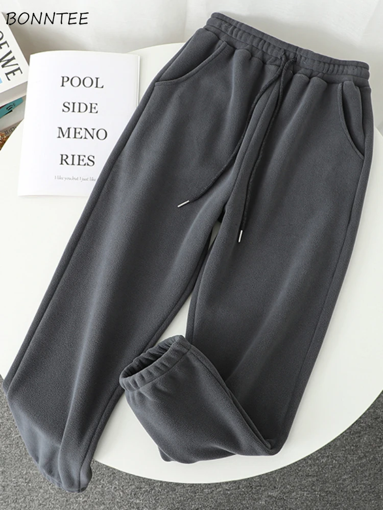 Pantalones Harem gruesos para mujer, moda coreana, forro Polar diario, holgado, cálido, combina con todo, Harajuku, suave y acogedor, Ins de otoño