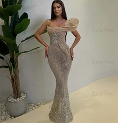 Aso Ebi Crystals Mermaid Prom Dress Sequined Lace Evening Formal Party Second Reception Birthday Engagement Gowns Dresses Robes