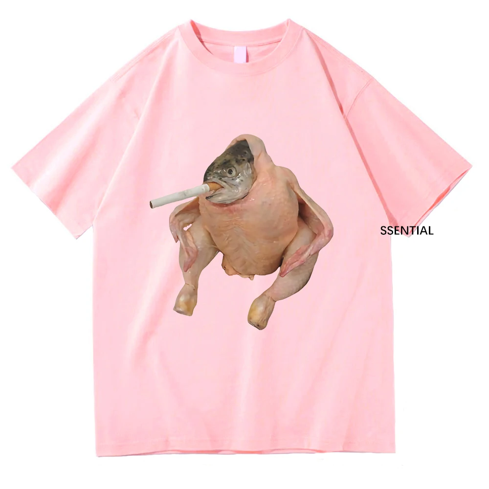 chicken fish smoking cigarette Fish Face Chicken Smoking A Cigarette Meme Tshirt Funny Men/Women Clothing  Harajuku T-shirt Unisex Cotton Tops Graphic T Shirts