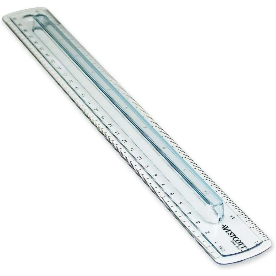 Smoke Gray Ruler 12 Inch - Plastic Ruler with Finger Grips for School Office