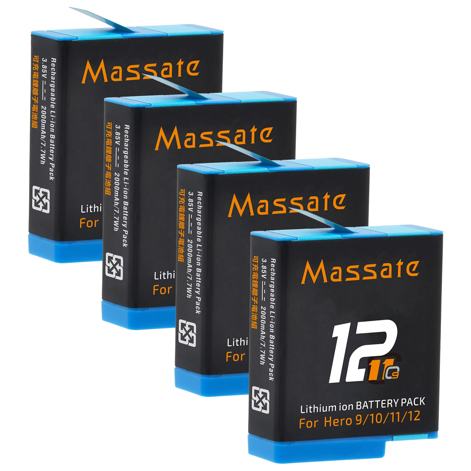 Massate Rechargeable Battery for GoPro Hero 12 Batteries +8-Slots Fast Charging For GoPro Hero 12 11 10 9 Sport Cameras