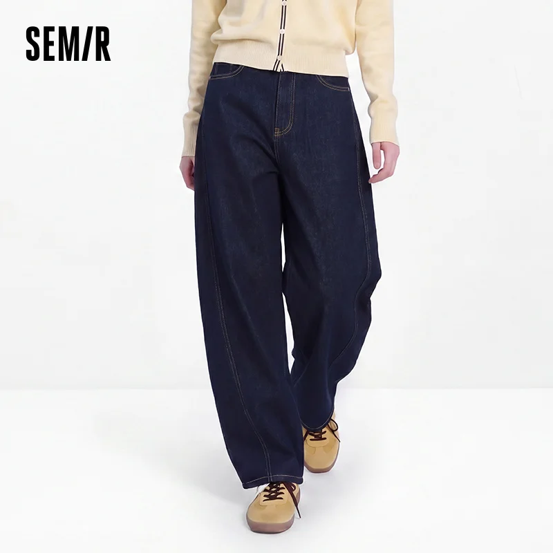 Semir Women Jeans Washed Curved Barrel Loose Draping Wide Leg 2026 Autumn Retro Street Style Denim Bottoms Daily Wear