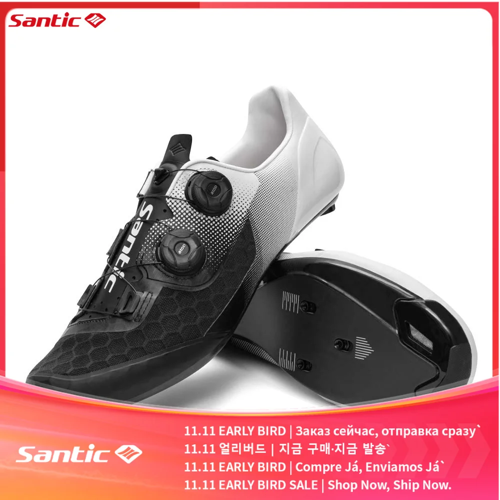 Santic Cycling Shoes Road Bike Cycling Lock Shoes Riding Equipment Grade 14 Carbon Fiber Sole Breathable Lightweight TMS24052H