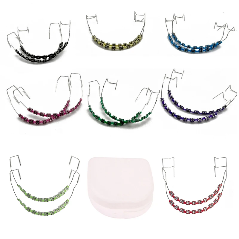 

1 Pair Fake Braces Colorful Brackets For Teeth Temporary Metal Wires Metal Bracket Orthodontic Ligature Ties Dental