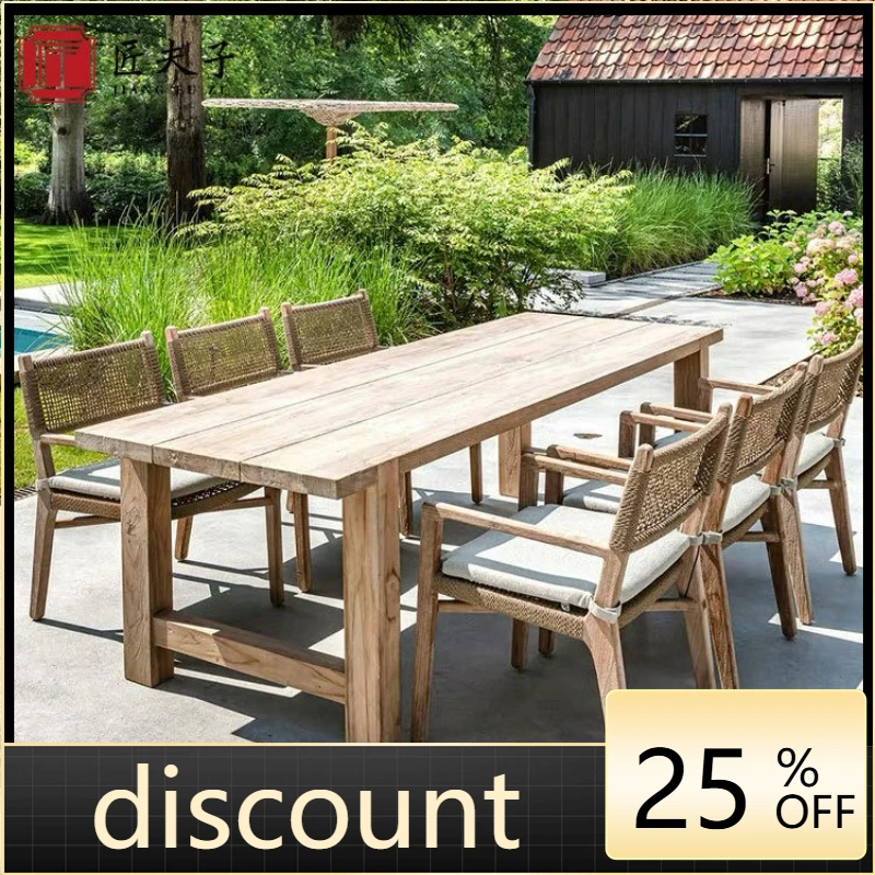 

LTT Outdoor Garden Table and Chair B & B Outdoor Table Terrace Garden Solid Wood Rattan Table and Chair
