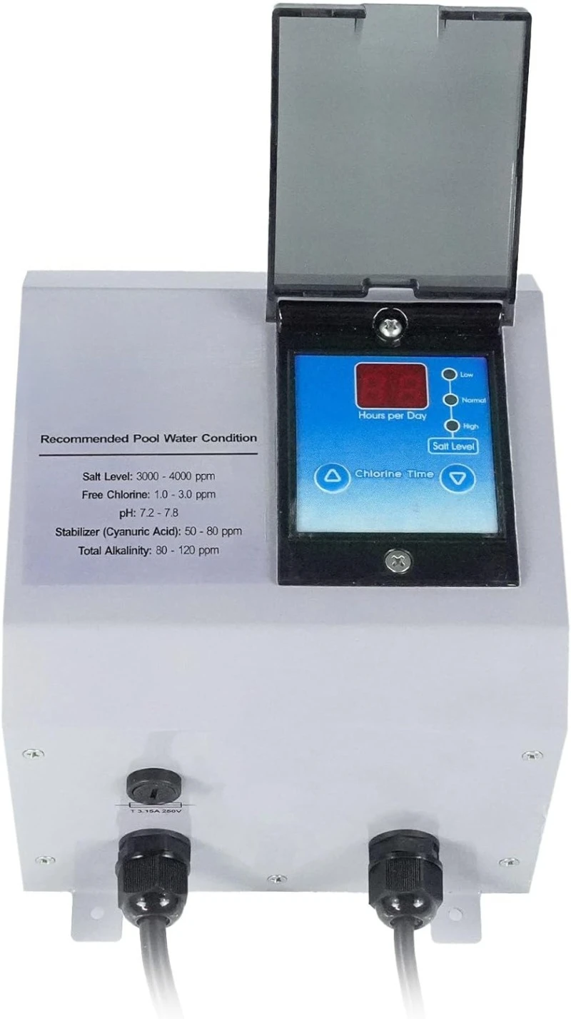 مولد كلور الملح لحمامات السباحة فوق الأرض - ما يصل إلى 20000 جالونًا كحد أقصى - تنظيف ذاتي، مدمج في مؤقت