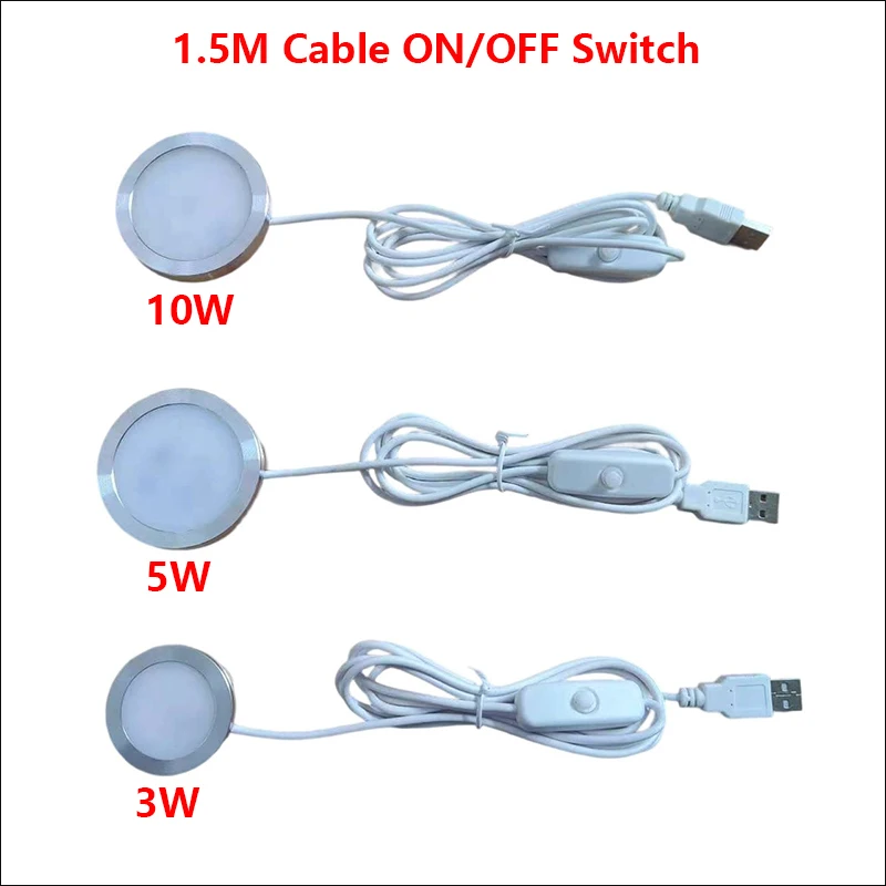 Luces LED DC5V, Cable de interruptor de encendido/apagado de 1,5 M, 3W, 5W, 10W, superficie de foco, luz de techo Simple Circular, lámpara de gabinete de exposición