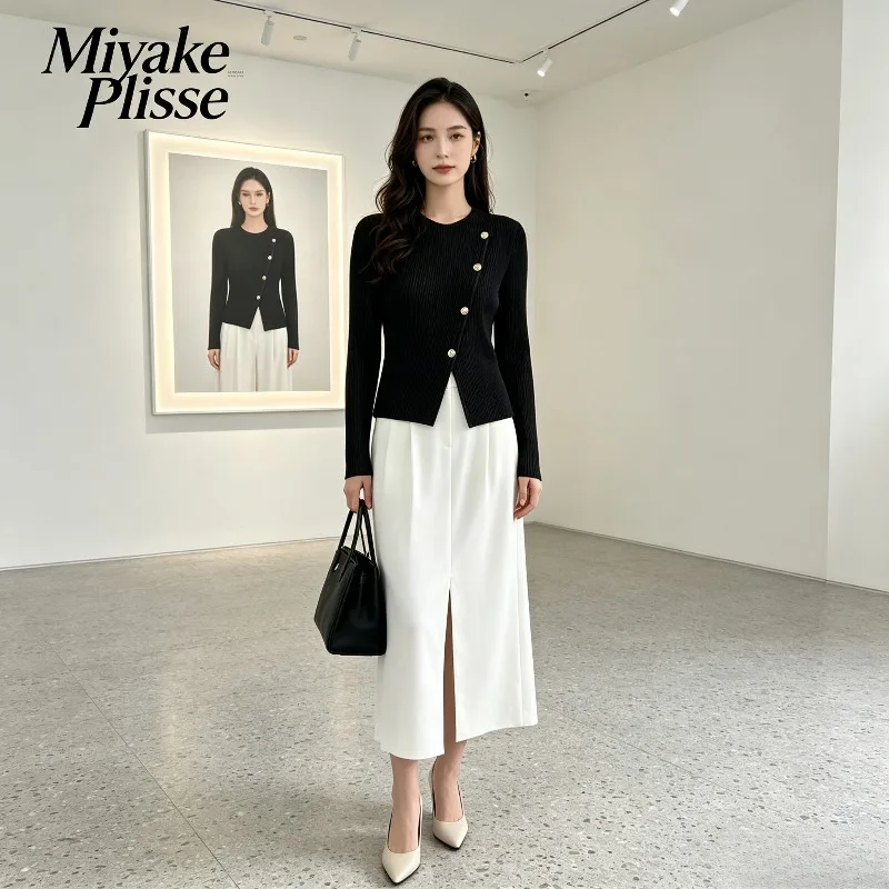 Miyake Pleated 2026 Solid Color Simple Fashion Long Sleeve Top Versatile Slim Fit Base Layer Jacket for Women Autumn Winter