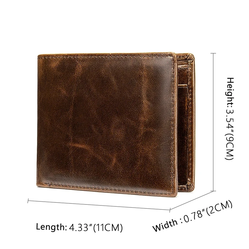 Cartera de cuero genuino para hombre, billetera clásica de diseñador Vintage, plegable, bloqueo Rfid, tarjetero para ventana de identificación, monedero de bolsillo