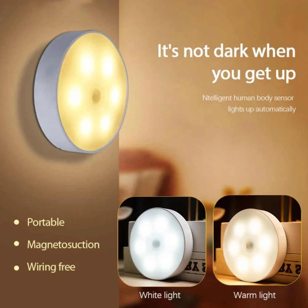 Motion Sensor Light Wireless LED Night Light USB Bedroom Lamp Room Decor Cabient Light Detector Stairs Hallway Closet