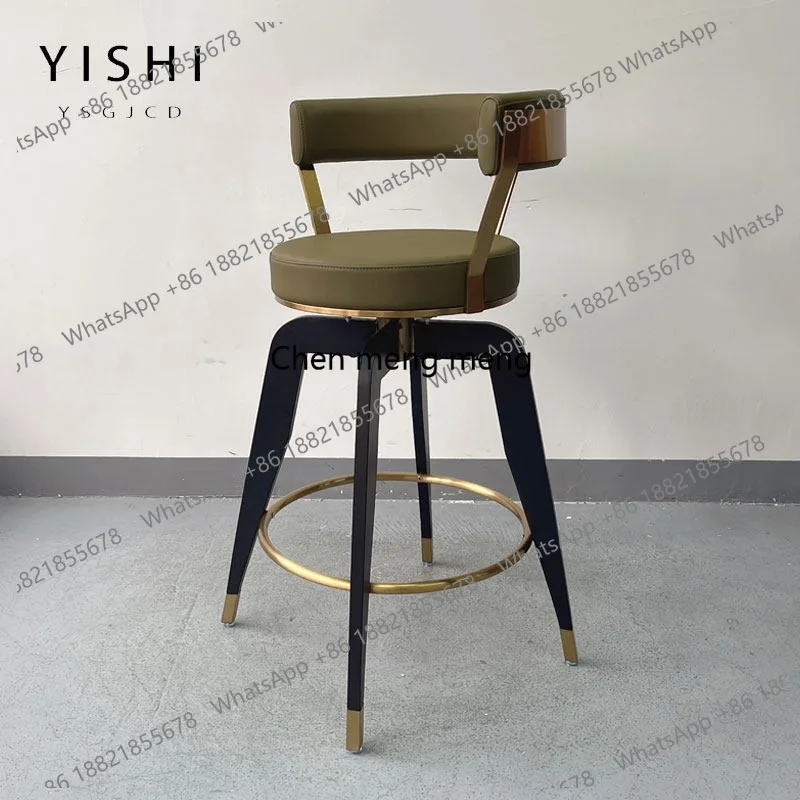 Light luxury bar chair, household leather swivel island chair, Italian minimalist front desk, solid wood backrest high stool