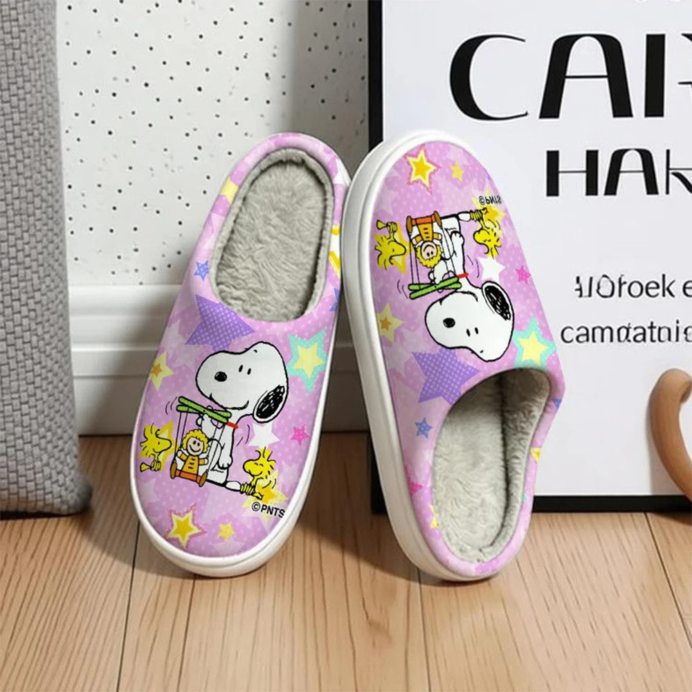 Snoopy Swing Design Indoor House Slipper Winter Warm Fuzzy Plush Lined Non Slip Thick Bottom Soft Comfortable Home for Men Women