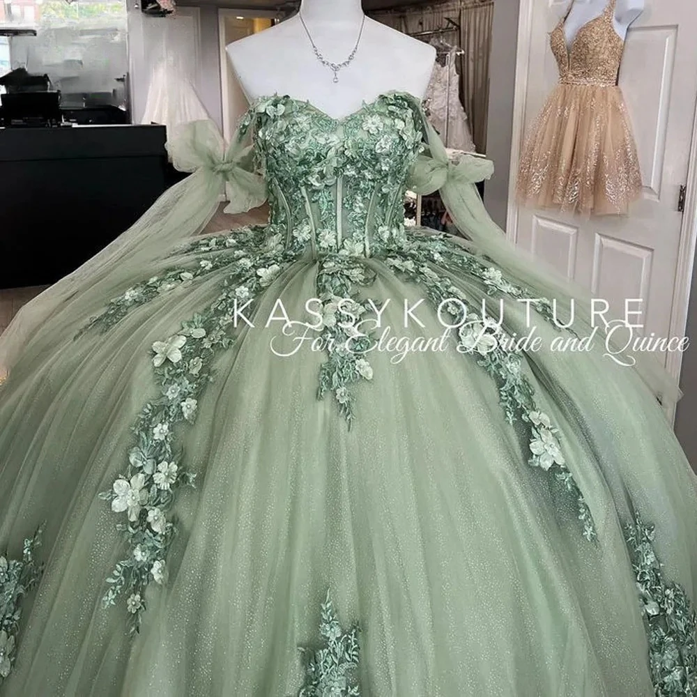 Robes de Quinceanera princesse vert menthe, robe de Rh, appliques en tulle chérie, robes Sweet 16, 15 ans, mexicain