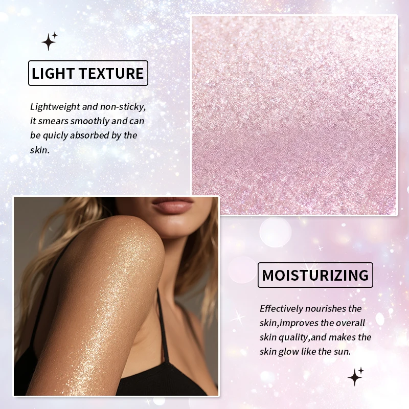 Błyszczący olejek do ciała na festiwal - Błyszczyk w płynie w kolorze różowego złota, długotrwały, błyszczący krem nawilżający, naturalny rozświetlacz do twarzy i ciała