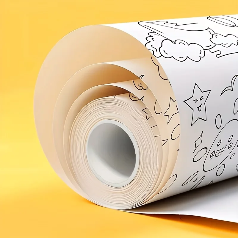 4 Rolls of Fun Coloring Long Scrolls [Random Patterns], DIY Hand-Painted Art Scrolls for Children and Teenagers Aged 3 and Above, Cartoon Animal and Fruit Fun Shapes Children's Art Creation Supplies, Early Education Art Enlightenment Drawing Tools, Kindergarten Art Classroom / Home Art Hand-Painting / Birthday and Holiday Gift Items