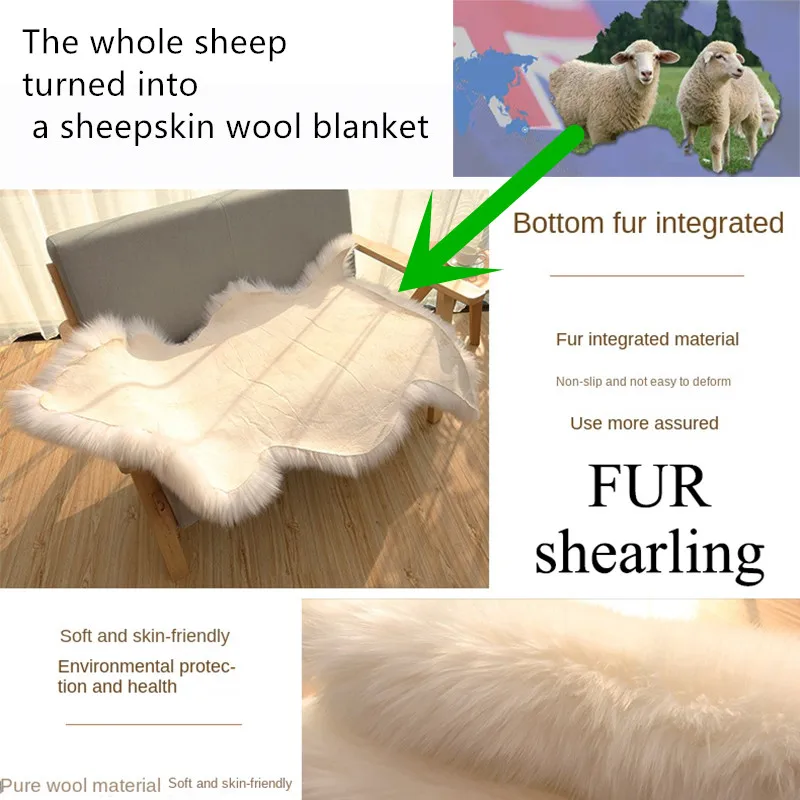 Camping Wool Blanket Pure Sheepskin Winter Comforter Wool Quilt Fur Shearling Bedding Set Warm Outdoors Luxury Heavy Beige Khaki