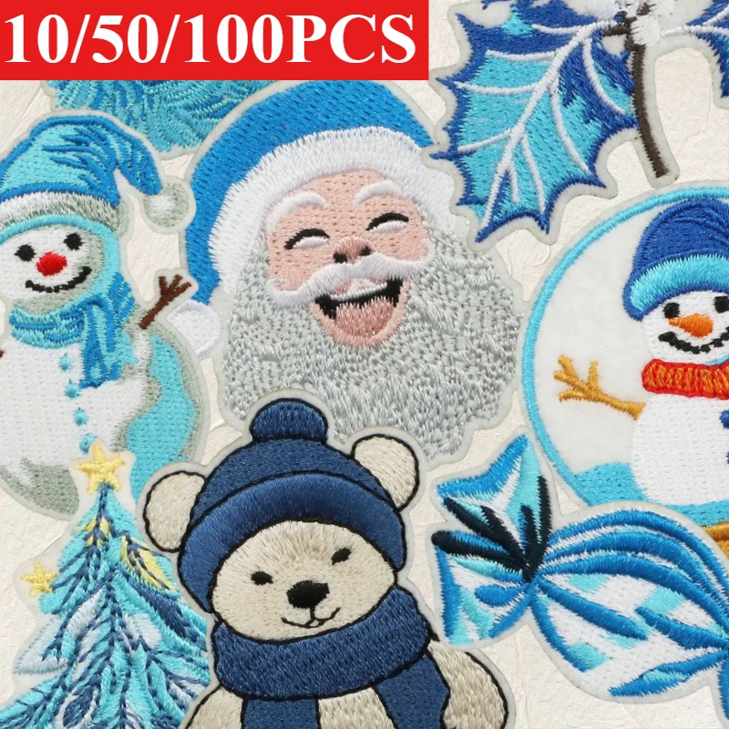 

10/50/100PCS Set Christmas Theme Embroidery Cloth Sticker Bag Clothes Decoration Snowflake Bell Patch Sticker Gift Ironing Patch