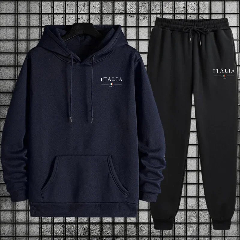 Модный мужской спортивный костюм, повседневные толстовки с принтом, уличная одежда для спорта на открытом воздухе, бега, мужская одежда, 2025 год, цельные толстовки, брюки