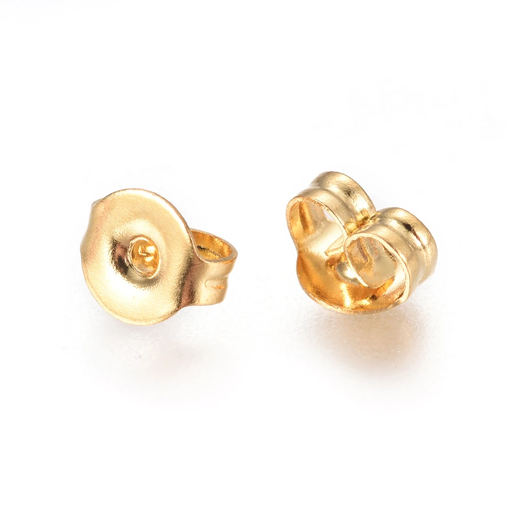 100pcs PVD Vacuum Plating 304 Stainless Steel Ear Nuts Butterfly Earring Backs for Post Earrings Golden 4.5x5x3mm Hole: 0.7mm