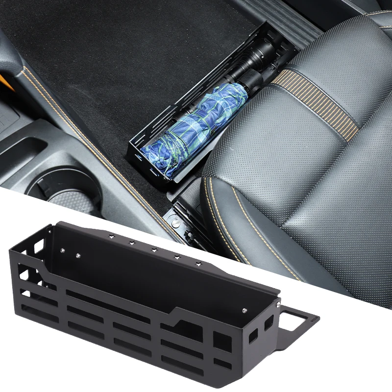 1Pcs Aluminum Alloy Black For Ford Ranger 2023-2026+ Car Under Passenger Seat Storage Basket Interior Modification Accessories