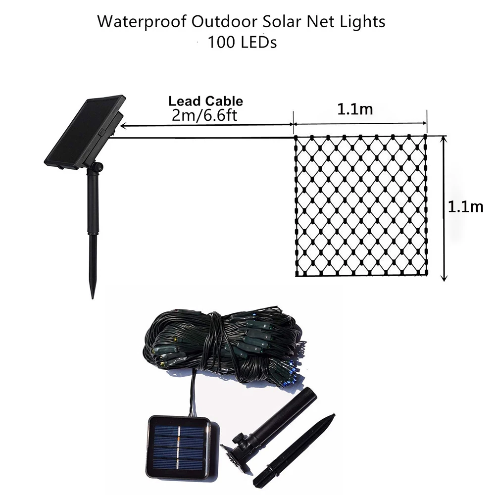 Solar powered Led Net Mesh String Light 1.1x1.1M 3x2M Home Garden Window Curtain Decoration lights for Christmas Wedding Party