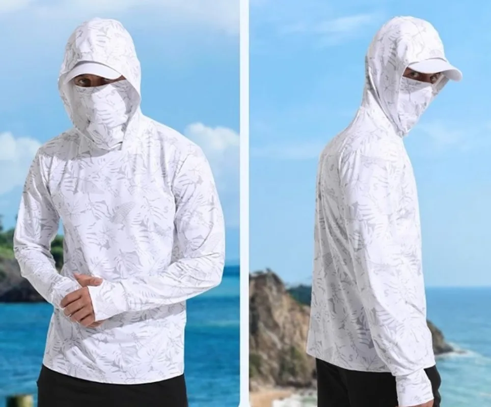 Men's Long Sleeve UV-Proof T-Shirt Lightweight Outdoor Sun Protection Hoodie Tee for Fishing Hiking Summer