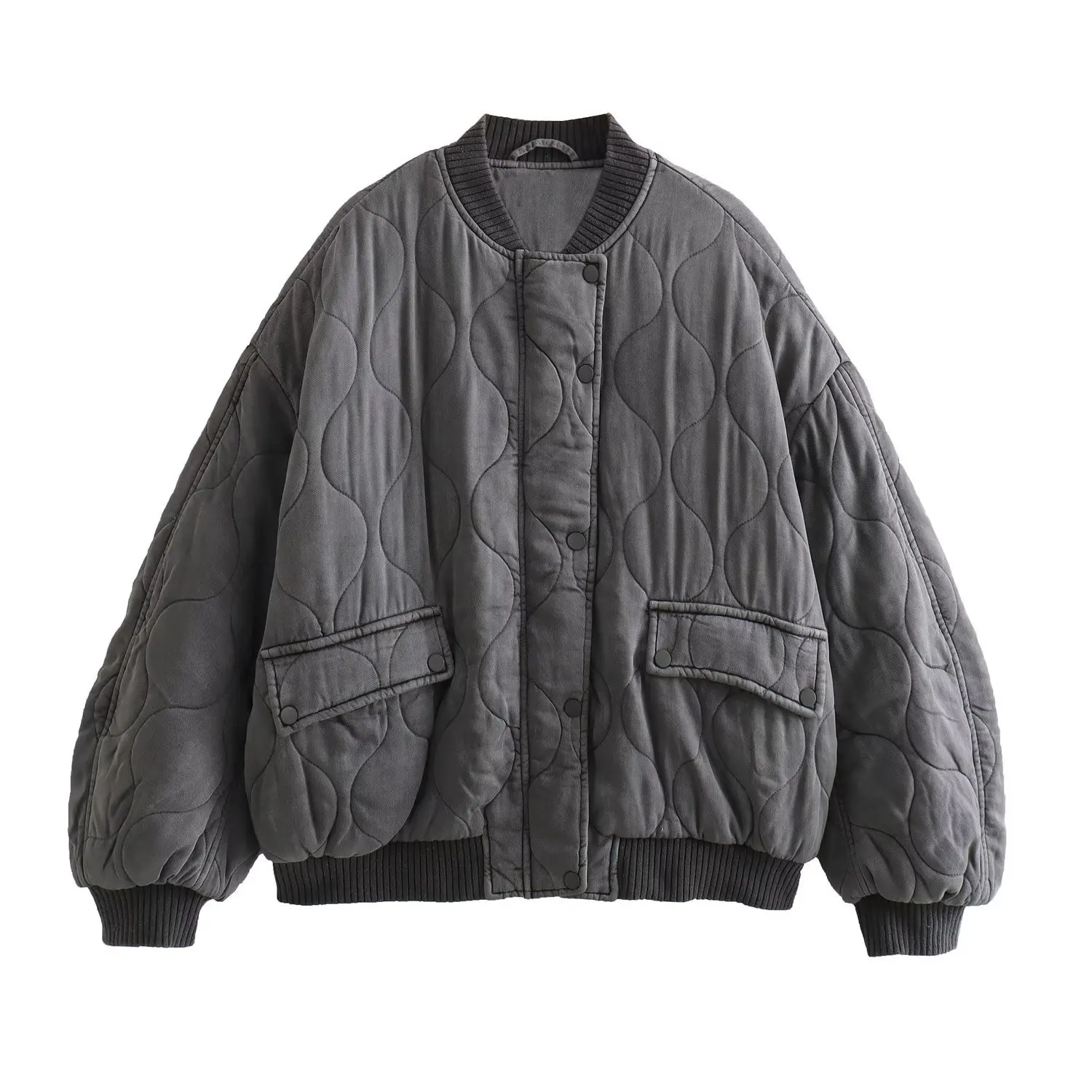 2025, Herbst/Winter, Damenmode, übergroß, verdickt, gesteppt, Pilotenjacke, Retro, langärmelig, Knopfleiste vorne, Damenmantel