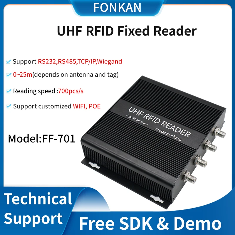 Long Range UHF RFID Reader 4Port Passive RFID Reader Fixed RFID UHF Tag Reader for Access Control Warehouse Management UHF RFID