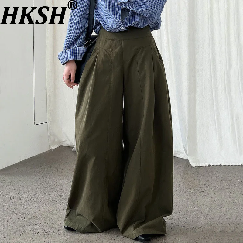 

HKSH осенние новые женские широкие брюки однотонные простые стильные корейские повседневные прямые уличные элегантные модные стильные HK11408