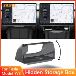 Hideable Under Screen Storage Box for Tesla Model Y 3 2024 Highland Center Console Organizer Screen Box Tray with Silicone Pad
