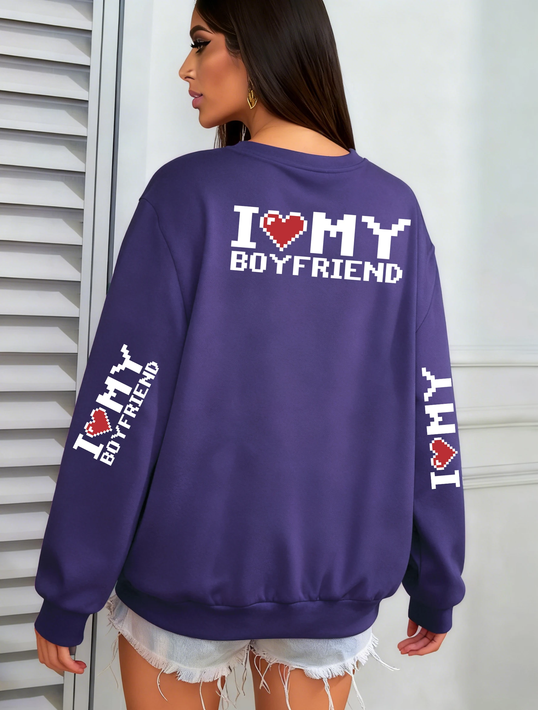 Ich liebe meinen Freund als Geschenk für ein Paar, bedruckter Damen-Pullover, Fleece-Jogging-Sweatshirt, lockere Kleidung mit Rundhalsausschnitt, Herbst-Sportbekleidung