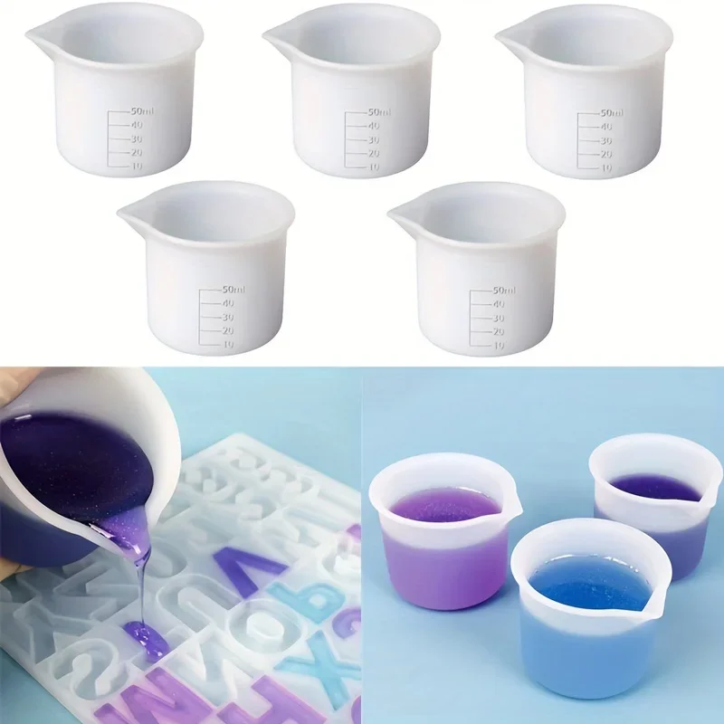 

5Pcs Set 50ml Silicone Measuring Cup Tools Round Silicone Mold Clear Graduated Epoxy Split Cup DIY For Casting Resin Art Ki 2042