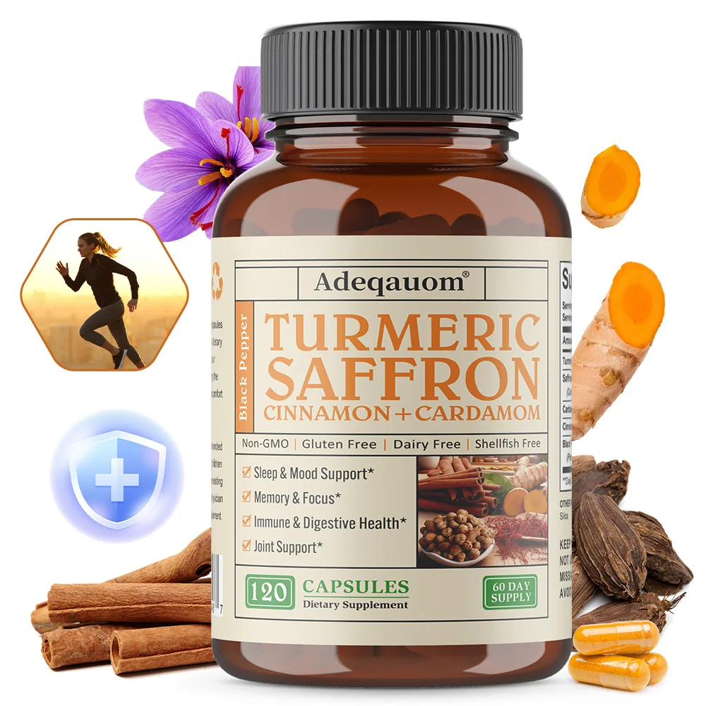 Turmeric Curcumin Saffron, Cinnamon, Cardamom and Black Pepper-Antioxidant Supplement, Helps Reduce Occasional Joint Discomfort