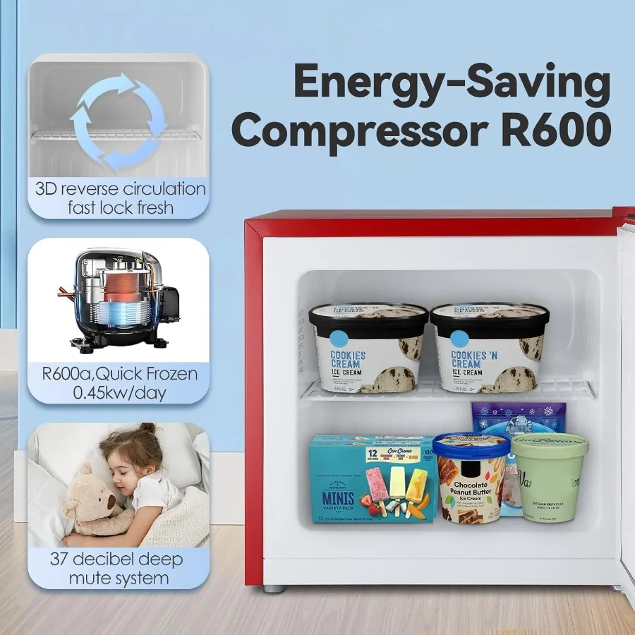 Mini Freezer 1.2Cu.ft Small Upright Freezer with Handle and Shelves 7 Adjustable Thermostat Low Noise Design Ideal for Bedroom