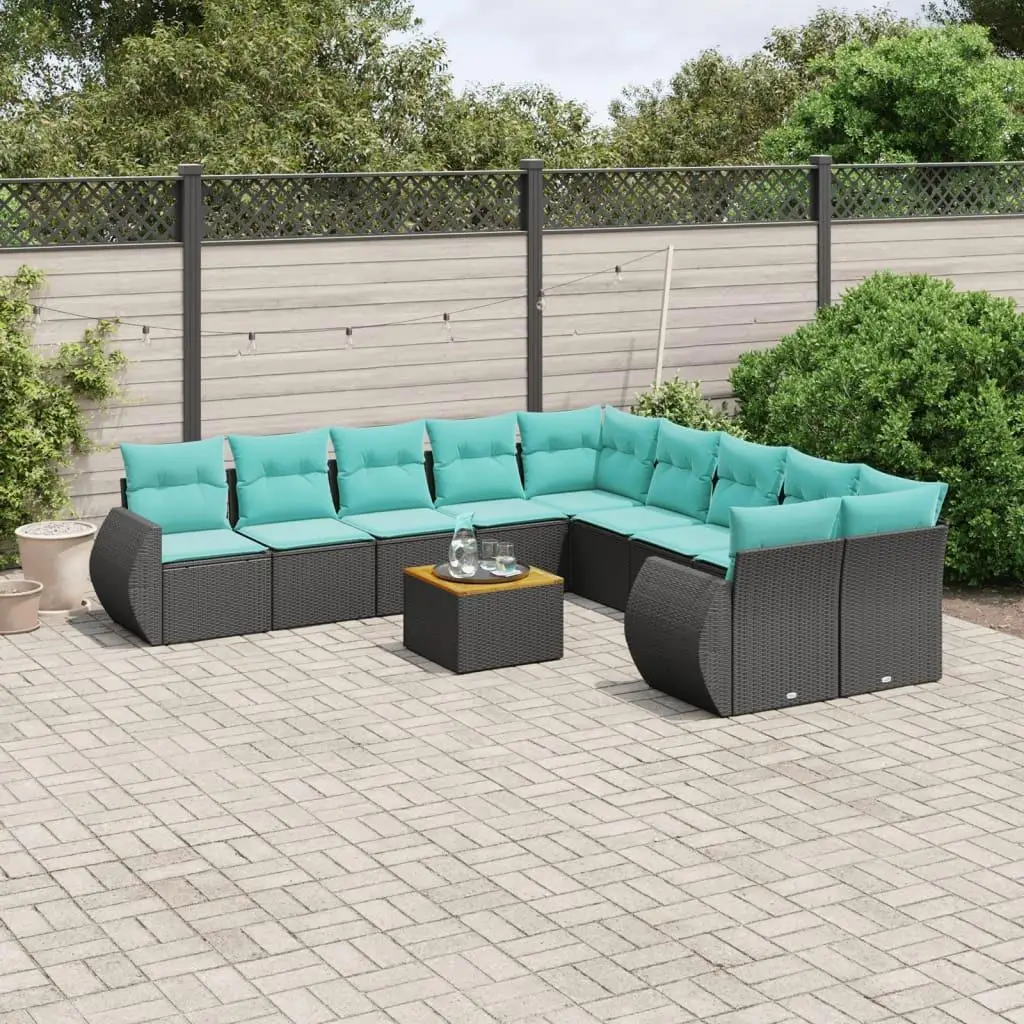 

Stylish 11 Piece Outdoor Sofa Set with Cushions Black Rattan Garden Furniture
