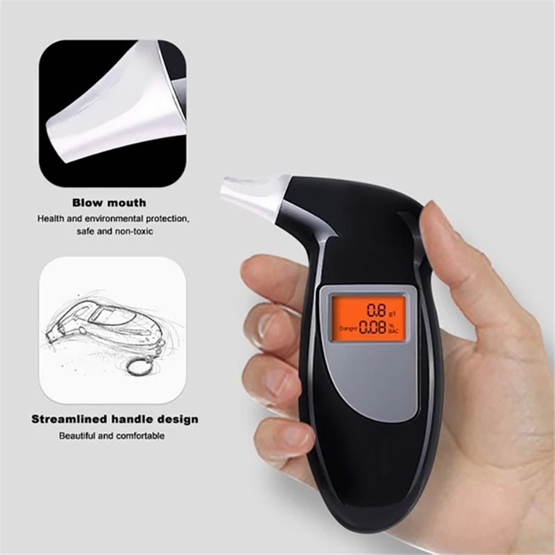 Portable Alcohol Tester Detector  Professional Digital Breathalyzer with 5 Mouthpieces LCD Display Sensor for Driver Safety