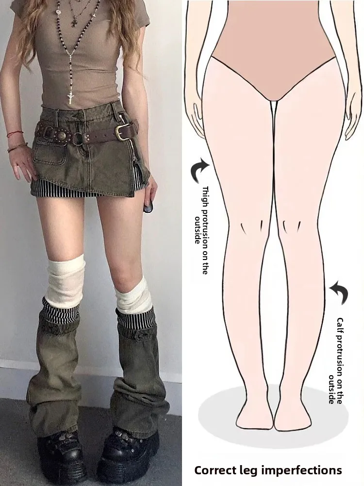 

Street Punk Subculture Pear Shaped Body Half Length Denim Skirt Two Piece Set 2024 New Stripe Splicing Leg Covering Short Skirt