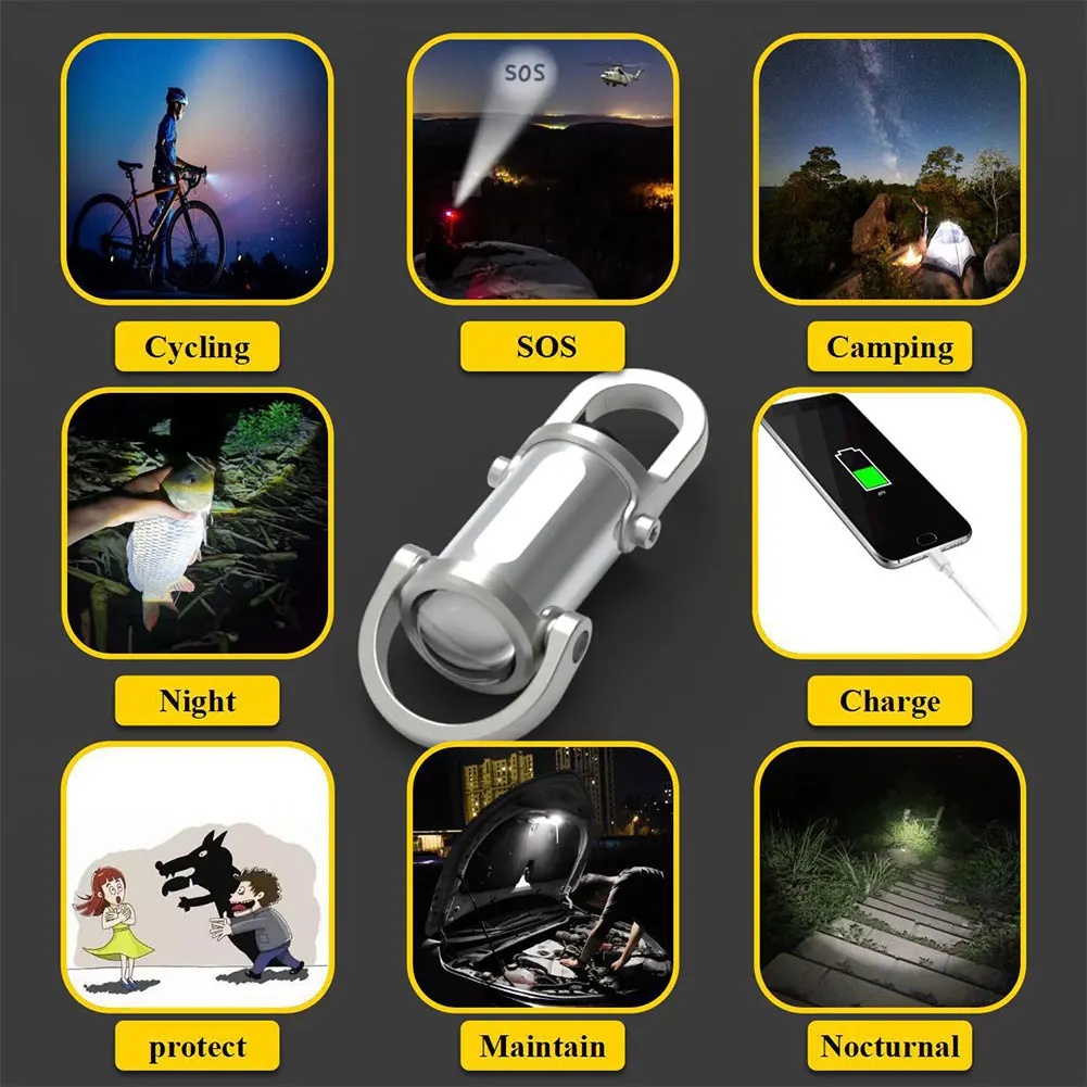 1200LM Super Bright Mini Keyring Torch Type-C Rechargeable Handheld Flashlights Portable LED Key Ring Emergency Lamp For Camping view 6