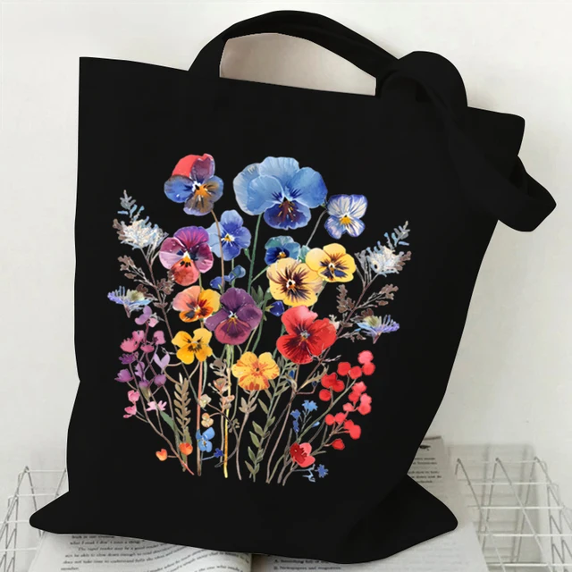 Boho Wildflowers Pattern Retro Graphics Canvas Tote Bag Torba na zakupy wielokrotnego użytku dla kobiet Torebki i torebki Torba na zakupy
