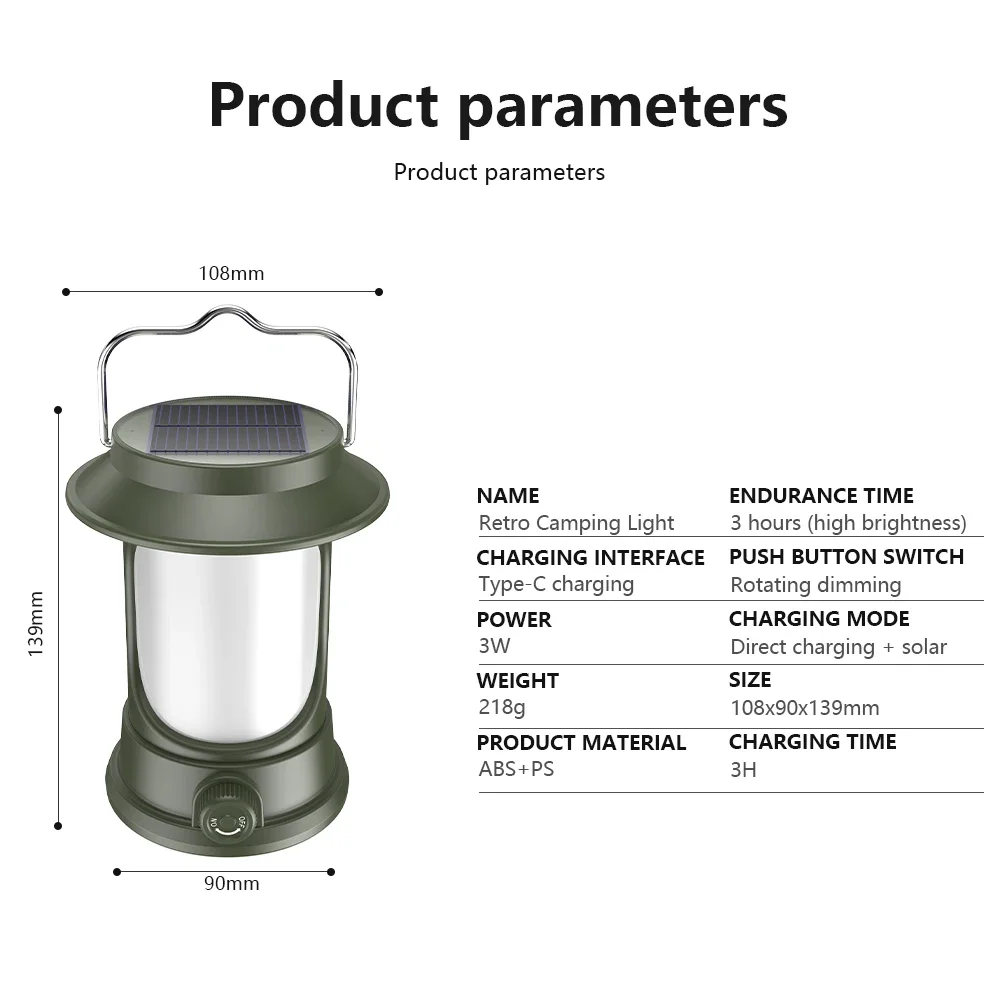 Kampeerlamp Solar Retro Draagbare Lantaarn Waterdichte Noodverlichting Hangende Tentlamp Voor Buiten Wandelen Klimtuin