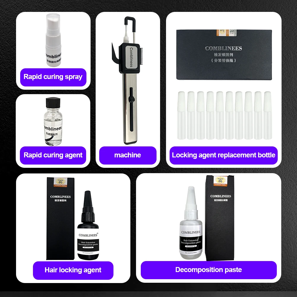 Comblinees P1 Professional Salon Hair Extension Kit Ice Glue Gel Fast Bonding No UV Light Long Lasting Human Hair Tools Set