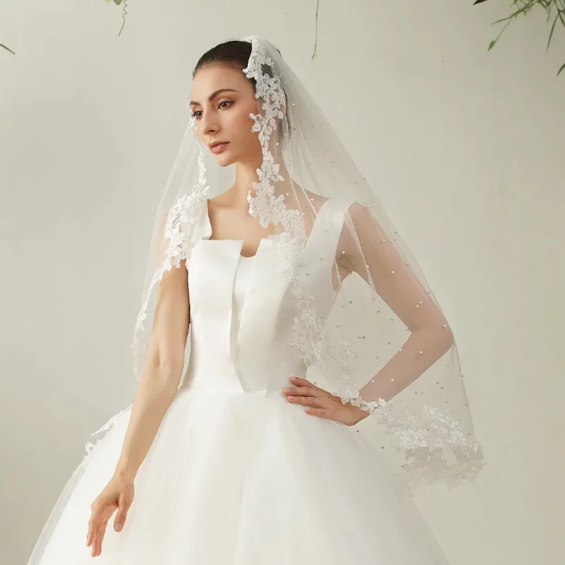 

Металлическая фата для расчесывания волос с цветком, вуаль для невесты, жемчужное декоративное кружево, свадебные аксессуары